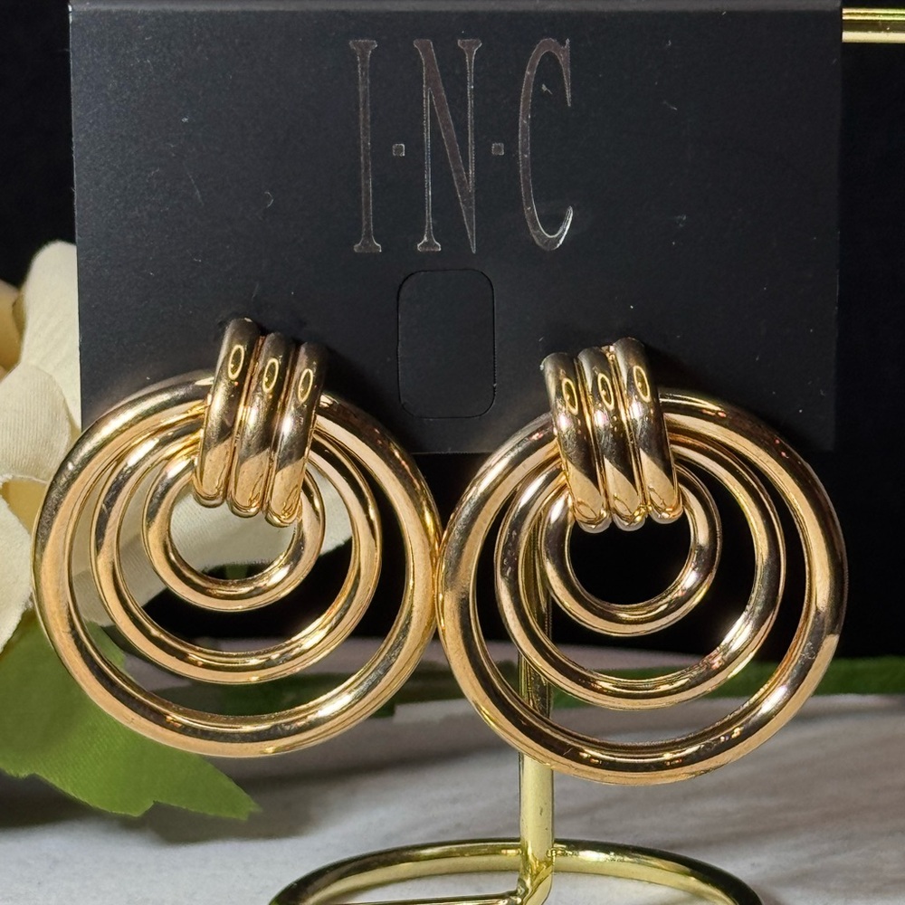INC Gold Tone Post Ring Hoop Earrings 1.5inch